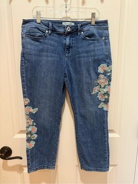 J. Jill Blue Cropped Jeans with Floral Embroidery